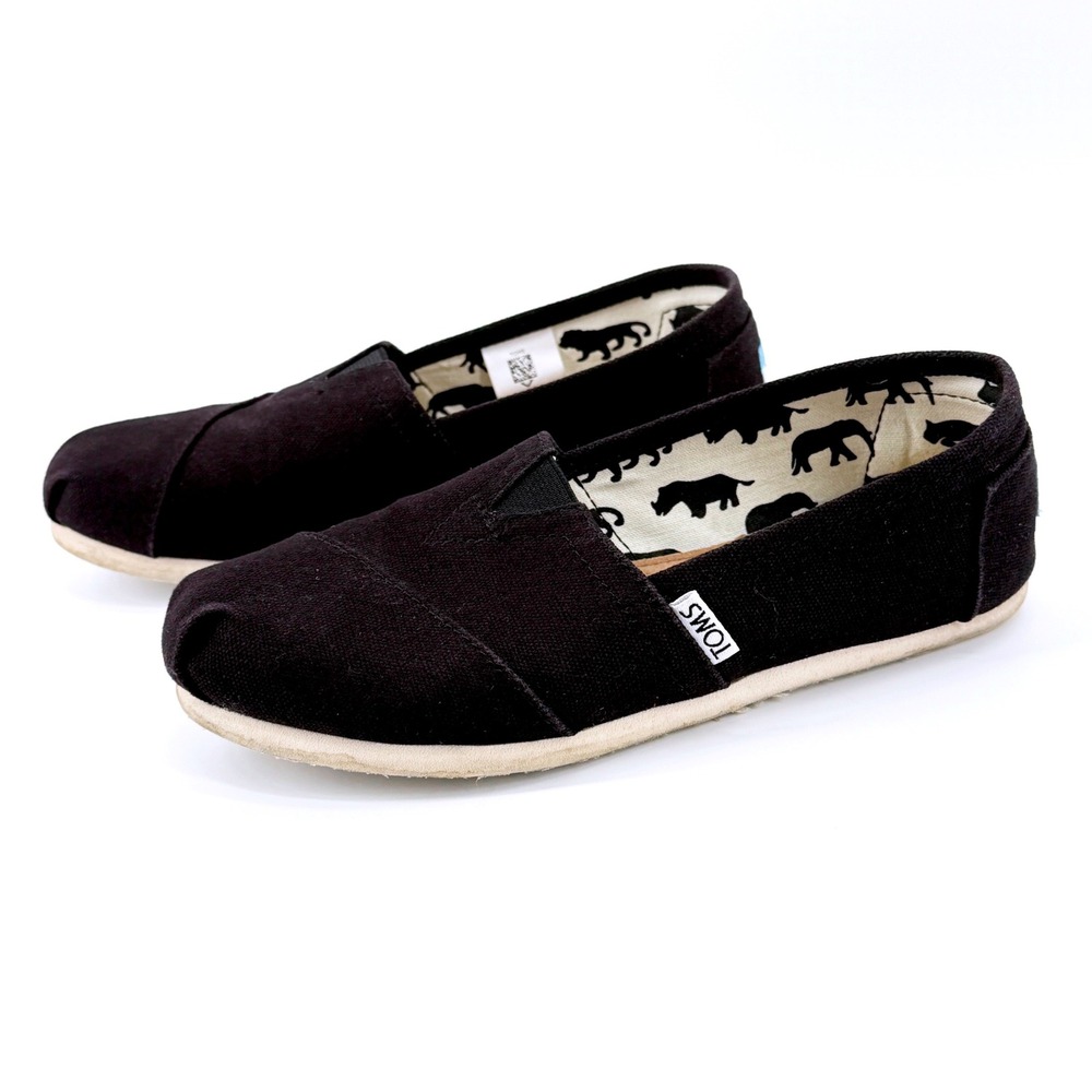 TOMS Black Canvas Classic Alpargata Slip On Shoes Women's Size 6 Comfy Vacation - Picture 8 of 8